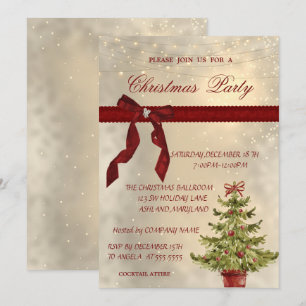 Shiny, Red Bow,Tree Corporate Christmas Party Invitation