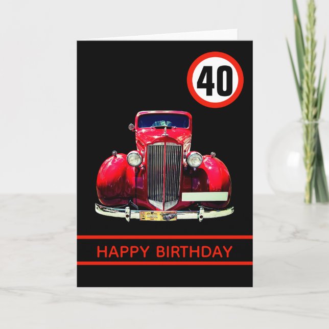 Shiny Red Car Happy 40th Birthday Card (Front)