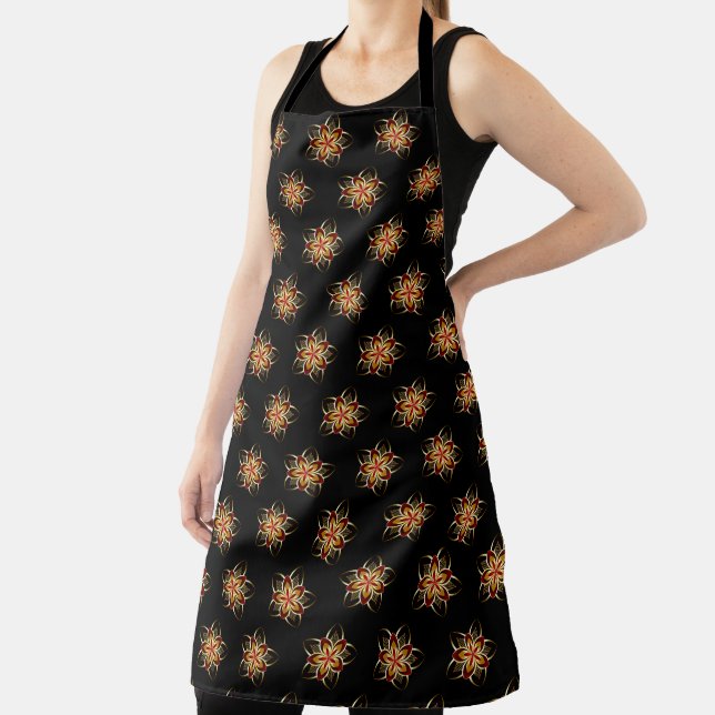 Shiny Red Gold Flower Apron (Insitu)