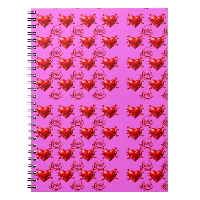 Shiny Red Hearts and Love Script Romantic Pink Wra Notebook (Front)