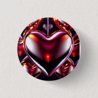Shiny Red Metallic Heart 3 Cm Round Badge