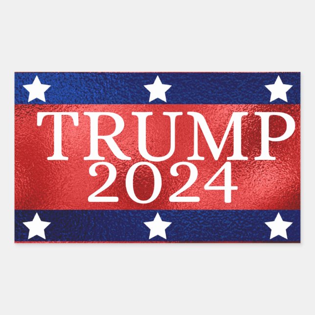 Shiny Red Patriotic Donald Trump 2024 Rectangular Sticker (Front)