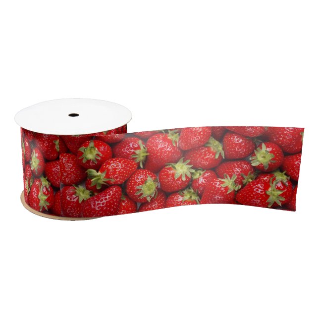 Shiny Red Strawberries Satin Ribbon (Spool)