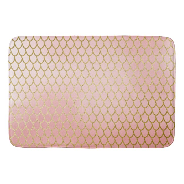 Shiny Rose Blush Gold Glitter Mermaid Scales Bath Mat (Front)