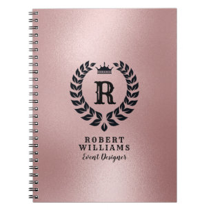 Shiny Rose-Gold Background Black Laurel Wreath Notebook