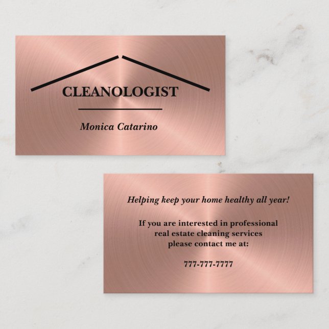Shiny Rose Gold Home Cleaning Business Card (Front/Back)