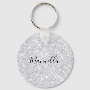 Shiny Rose Gold Silver Glitter Custom Monogram Key Ring