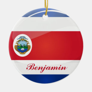 Shiny Round Costa Rican Flag Ceramic Tree Decoration