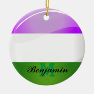 Shiny Round Genderqueer Flag Ceramic Tree Decoration