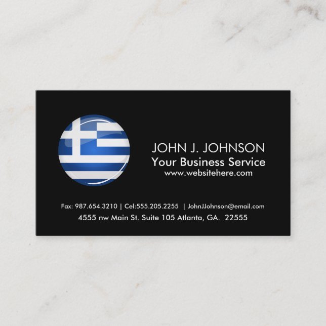 Shiny Round Greece Flag Business Card (Front)