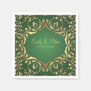 Shiny Royal Faux Gold Ornaments On Emerald Green  Napkin