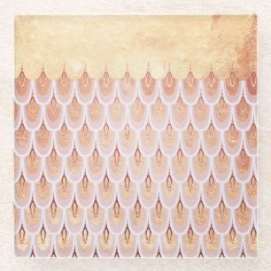 Shiny Salmon Pink Glitter Mermaid Fish Scales Glass Coaster
