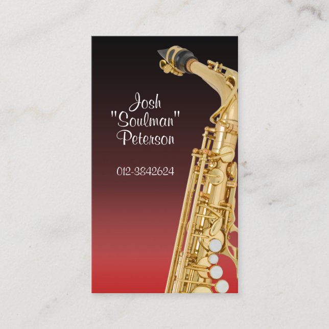 Shiny Saxaphone Red Gradient Business Card (Front)