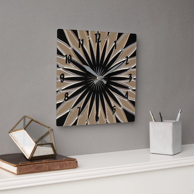 Shiny silver and black glass texture square wall clock (Office)