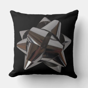 Shiny Silver Bow Cushion