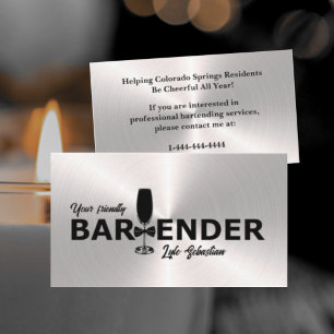 Shiny Silver Event Bartender Business Card