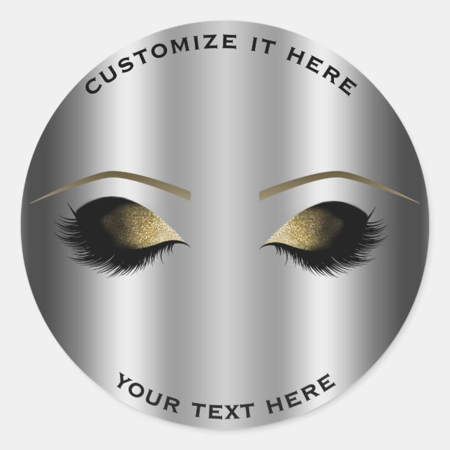 Shiny Silver Gold Makeup Eyelashes Glam Custom Classic Round Sticker (Front)