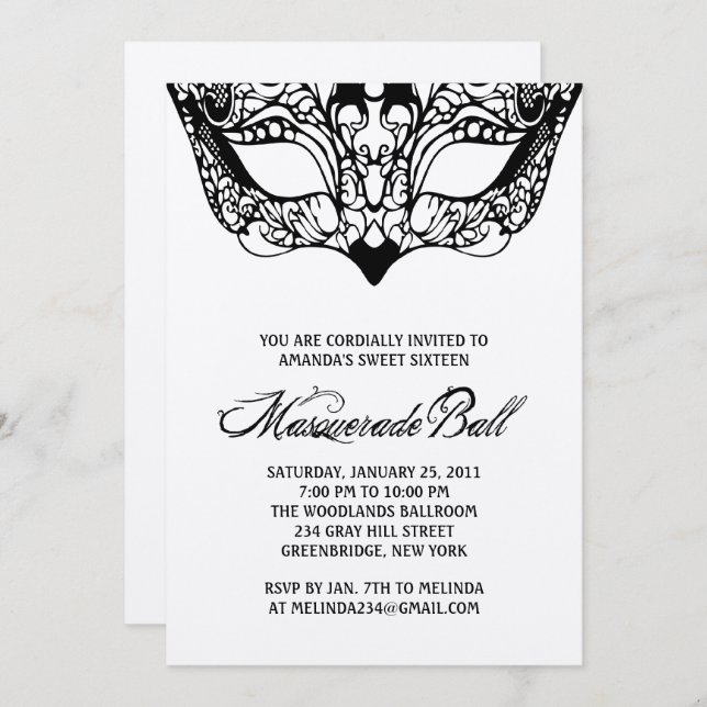 Shiny Silver Masquerade Invitations (Front/Back)