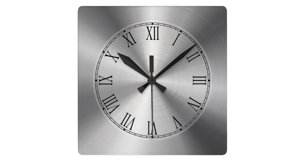 Shiny Silver Metallic DesignStainless Steel Look Square Wall Clock