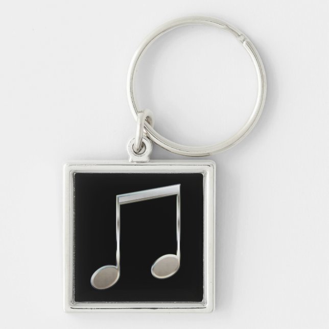 Shiny Silver Music Notation Beamed Whole Notes Key Ring (Front)