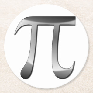 Shiny Silver Pi Symbol Round Paper Coaster