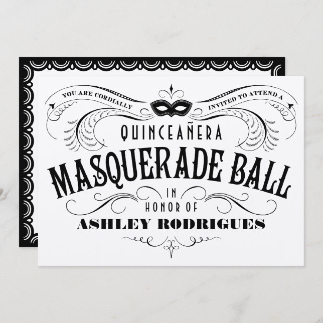 Shiny Silver Quinceanera Masquerade Invitations (Front/Back)