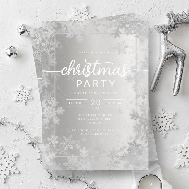 Shiny Silver Snowflakes Company Christmas Party Invitation (Shiny Silver Snowflakes Company Christmas Party Invitation)