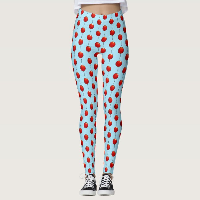 Shiny Simple Red Balloons Birthday Party Pattern Leggings (Front)