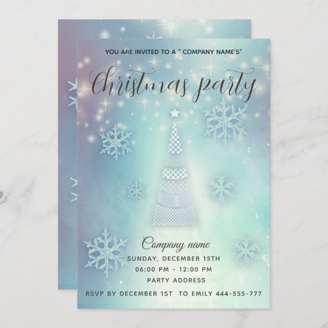 Shiny sparkle blue snowflakes corporate Christmas Invitation (Front/Back)