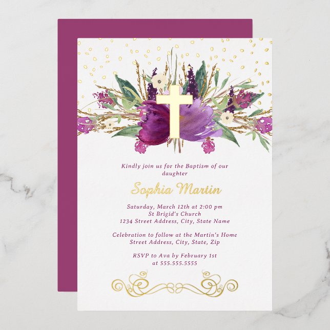 Shiny Sparkling Amethyst Cross Baptism (Front/Back)
