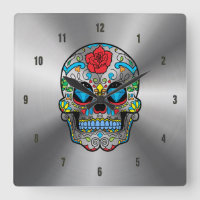 Shiny Stainless Steel & Colourful Floral Skull