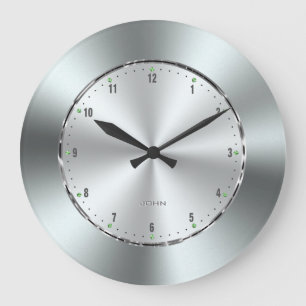 Shiny Stainless Steel Print Large Clock