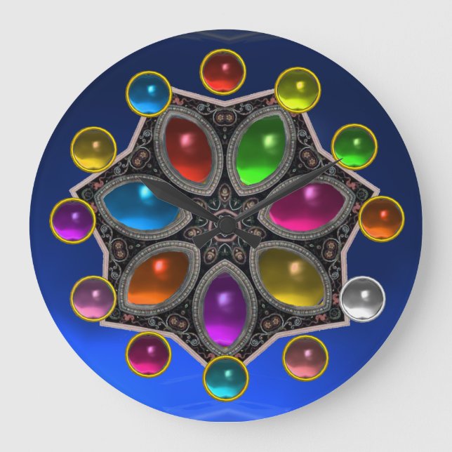 SHINY STAR WITH COLORFUL GEMSTONES Blue Sapphire Large Clock (Front)