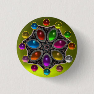 SHINY STAR WITH COLORFUL GEMSTONES Gold Yellow 3 Cm Round Badge