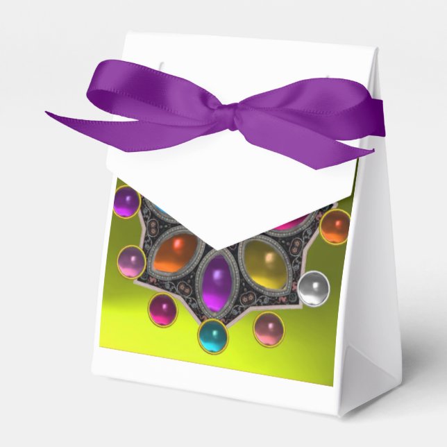 SHINY STAR WITH COLORFUL GEMSTONES Gold Yellow Favour Box (Front Side)