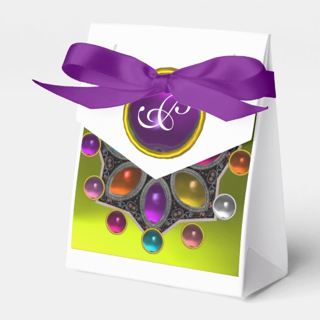 SHINY STAR WITH COLORFUL GEMSTONES Gold Yellow Favour Box (Front Side)