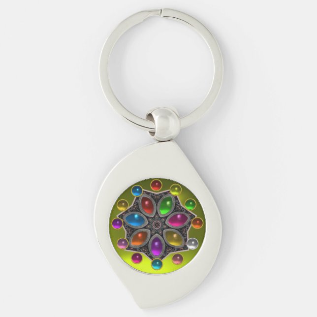 SHINY STAR WITH COLORFUL GEMSTONES Gold Yellow Key Ring (Front)