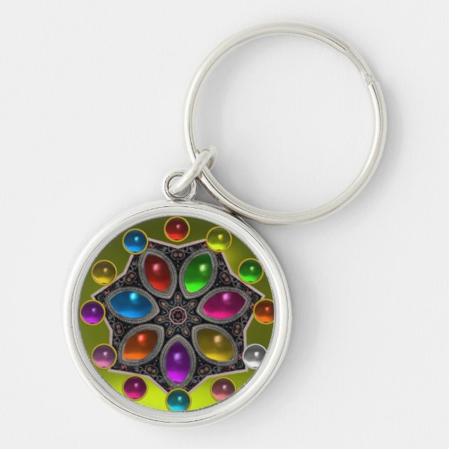 SHINY STAR WITH COLORFUL GEMSTONES Gold Yellow Key Ring (Front)
