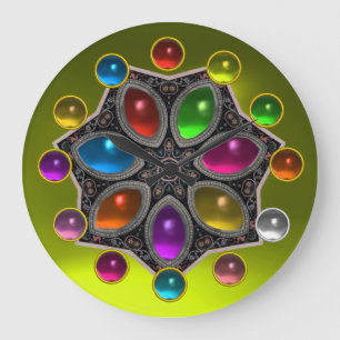 SHINY STAR WITH COLORFUL GEMSTONES Gold Yellow Large Clock
