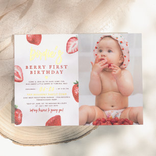 Shiny Strawberry Girl Photo First Birthday Party