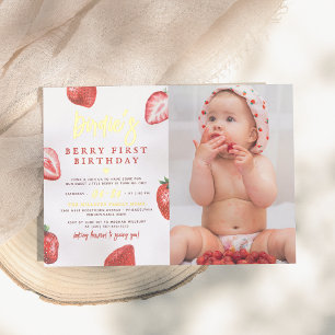 Shiny Strawberry Girl Photo First Birthday Party
