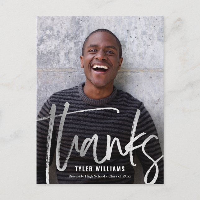 Shiny Strokes Modern Graduation Thank You Postcard (Front)