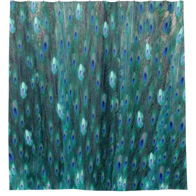 Shiny Teal Peacock Eyes Shower Curtain (Front)