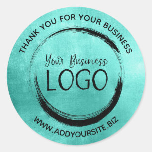 Shiny Turquoise Thank You for Your Business Classic Round Sticker