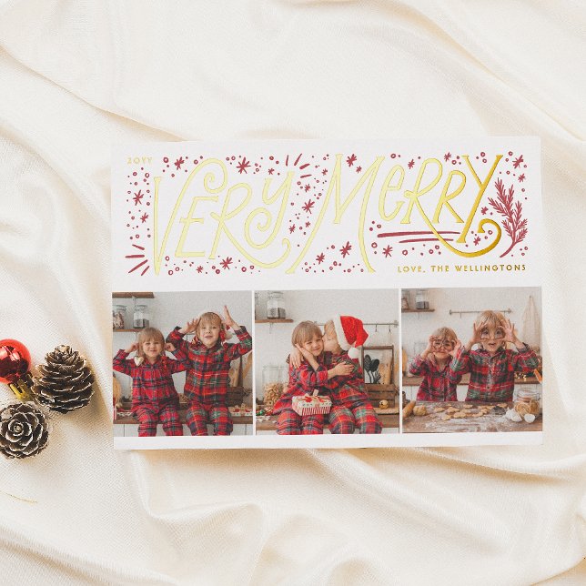 Shiny Very Merry Hand Lettering 3 Photo Christmas (Creator Uploaded)