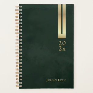 Shiny Vintage Dark Emerald Green & Gold Non Dated Planner