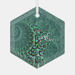 Shiny Wet Teal Spotted Octopus Fine Fractal Art Glass Tree Decoration