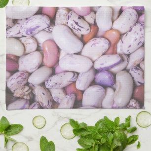 Shiny white and purple cool beans tea towel
