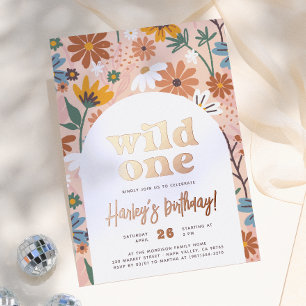 Shiny Wild One Retro Wildflower 1st Birthday Party