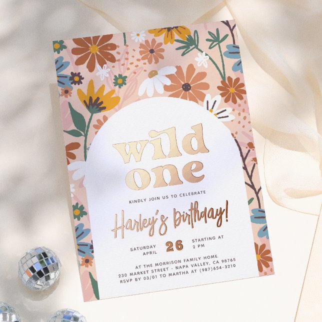 Shiny Wild One Retro Wildflower 1st Birthday Party (Creator Uploaded)